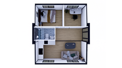 Duo Mod – 20' Hunting Cabin Tiny Home | 2 Bedroom | Full Bath, Kitchen, Dinette & Living Room | 385 SF Tiny Home Rustic Camouflage Design Perfect for Outdoor Enthusiasts