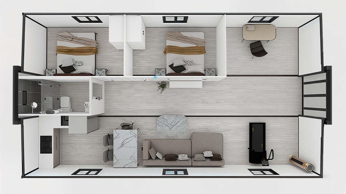 Vista Bode – 40' Expandable Flat Container Home | 2 Bedrooms | Full Bath, Kitchen, Living Room | 775 SF Modular Tiny Home