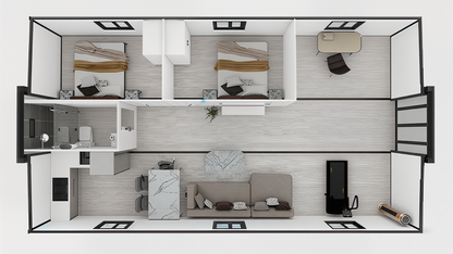 Vista Bode – 40' Expandable Flat Container Home | 2 Bedrooms | Full Bath, Kitchen, Living Room | 775 SF Modular Tiny Home
