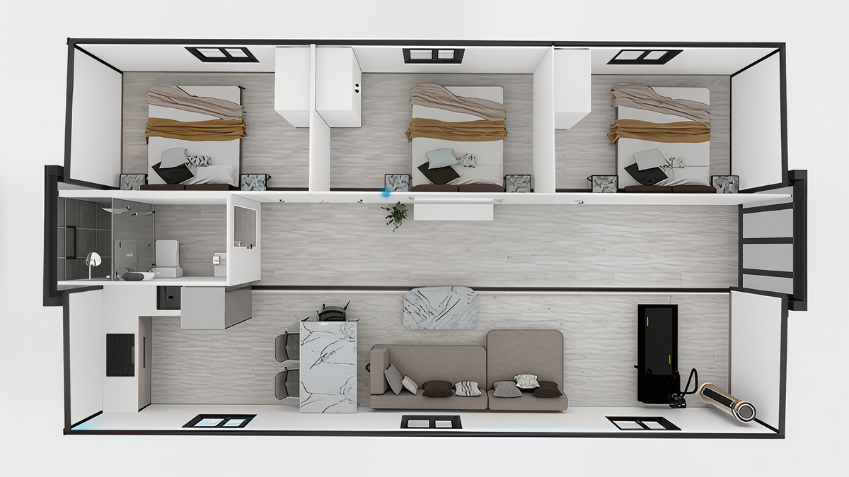Grand Luxe – 40'+ Expandable Container Home | 3 Bedrooms | Full Bath, Kitchen, Living Room | High-Ceiling Modular Home (865 SF)