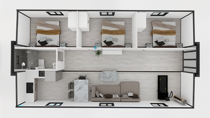 Grand Luxe – 40'+ Expandable Container Home | 3 Bedrooms | Full Bath, Kitchen, Living Room | High-Ceiling Modular Home (865 SF)
