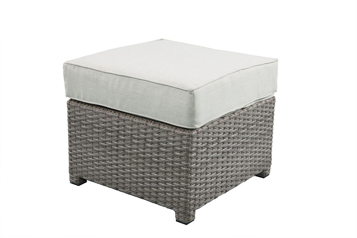 Salena - All Weather Wicker Patio Sofa & Ottoman With 2 Toss Pillows - Gray / Beige