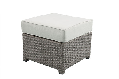 Salena - All Weather Wicker Patio Sofa & Ottoman With 2 Toss Pillows - Gray / Beige