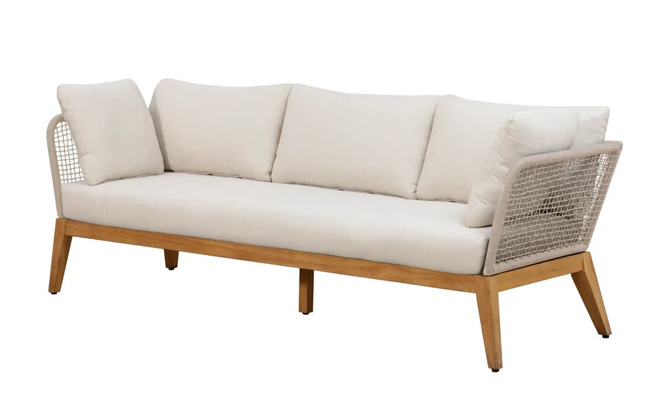 Crafters and Weavers Cypress Teak Outdoor Sofa Set - Beige Rope
