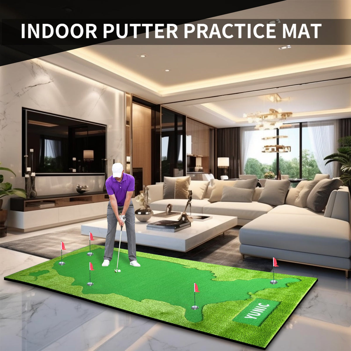 Yunic US Map Putting Green with Slope - 8 x 16 or 10 x 16 ft
