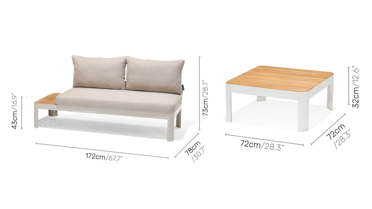 Portals Teak and Aluminum Modular Sofa 3pc Set