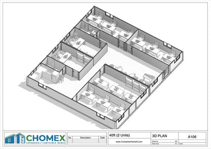 40' Double Expandable Modular Office Complex | 6 Private Offices, Reception, Kitchen & 2 Bathrooms | 1550 SF