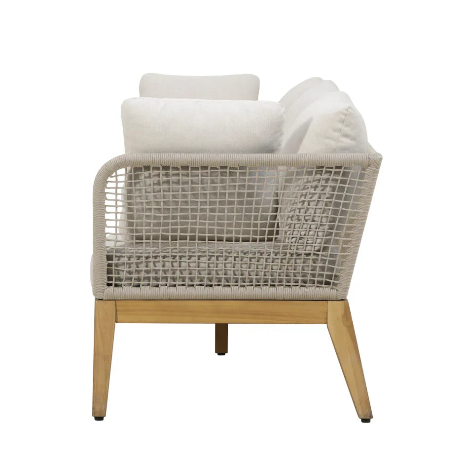 Crafters and Weavers Cypress Teak Outdoor Sofa Set - Beige Rope
