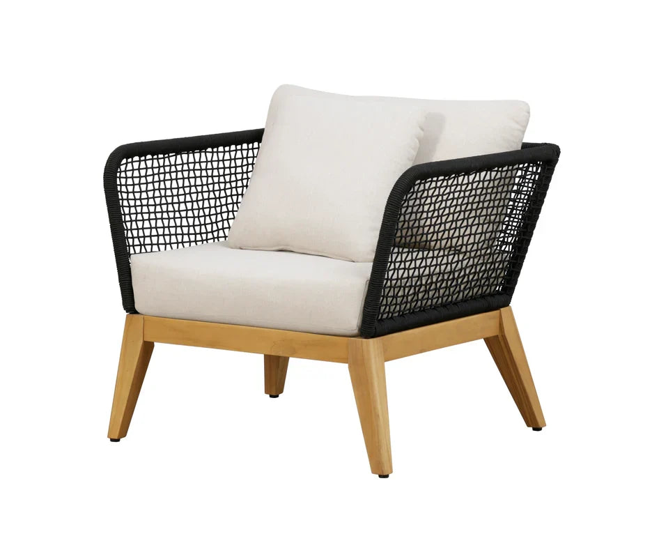 Crafters and Weavers Cypress Teak Outdoor Sofa Set - Black Rope