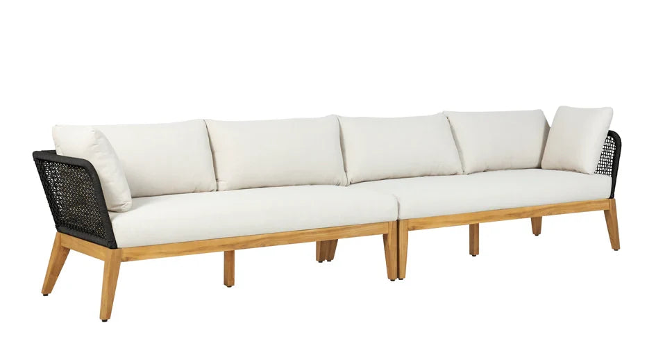 Crafters and Weavers Cypress Teak Outdoor Sofa Set - Black Rope