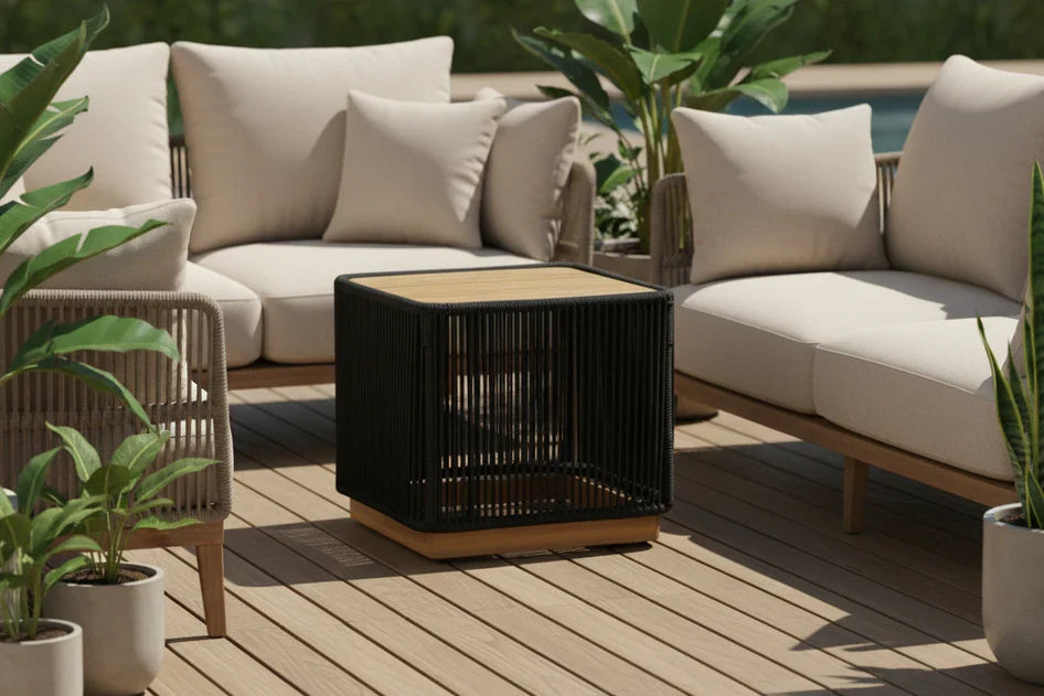 Crafters and Weavers Cypress Teak Outdoor Sofa Set - Black Rope