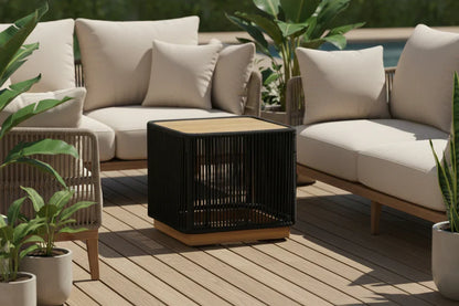 Crafters and Weavers Cypress Teak Outdoor Sofa Set - Black Rope