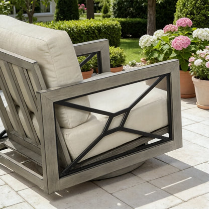 Marindo 6-Piece Faux-Wood Aluminum Swivel Patio Deep Seating Set with Fire Pit Table