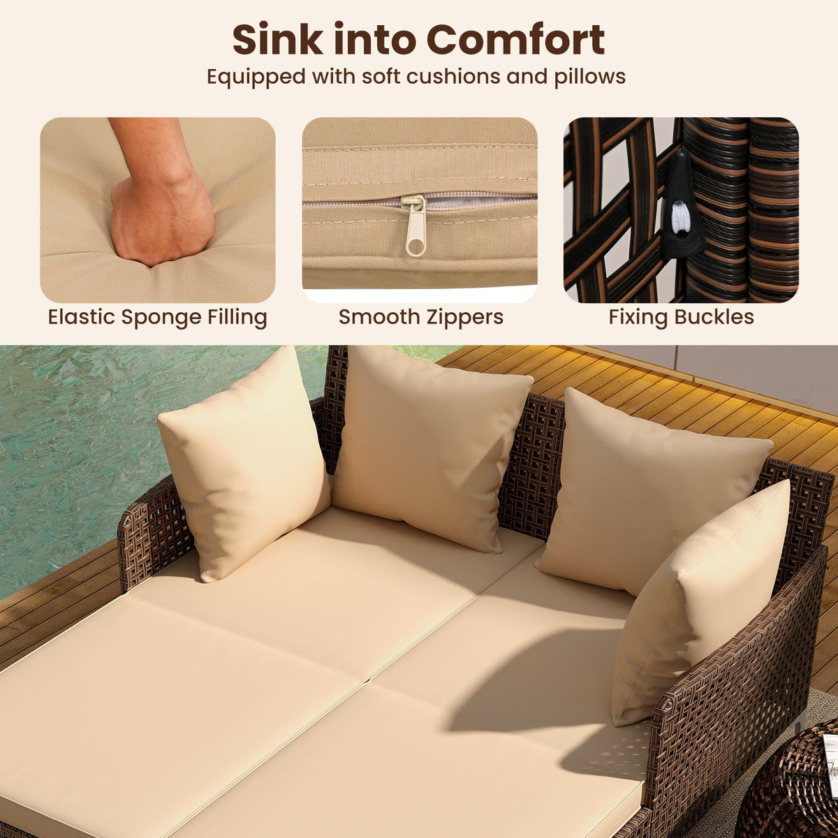Outdoor Rattan Double Daybed - 2-Person