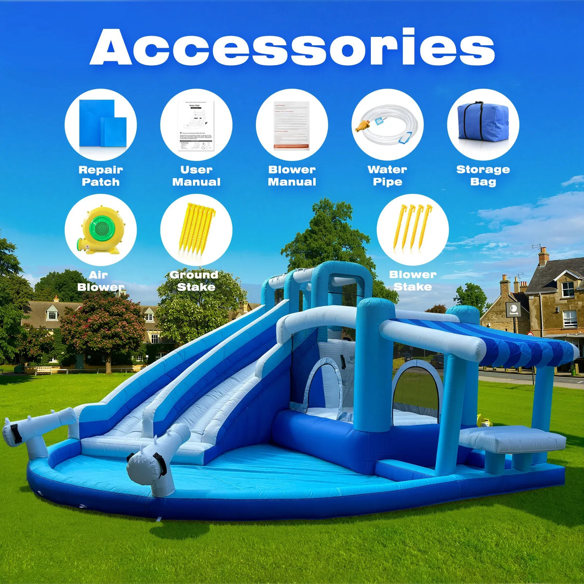Vancen Inflatable Bounce House with Double Slides - 14 x 13.83 ft