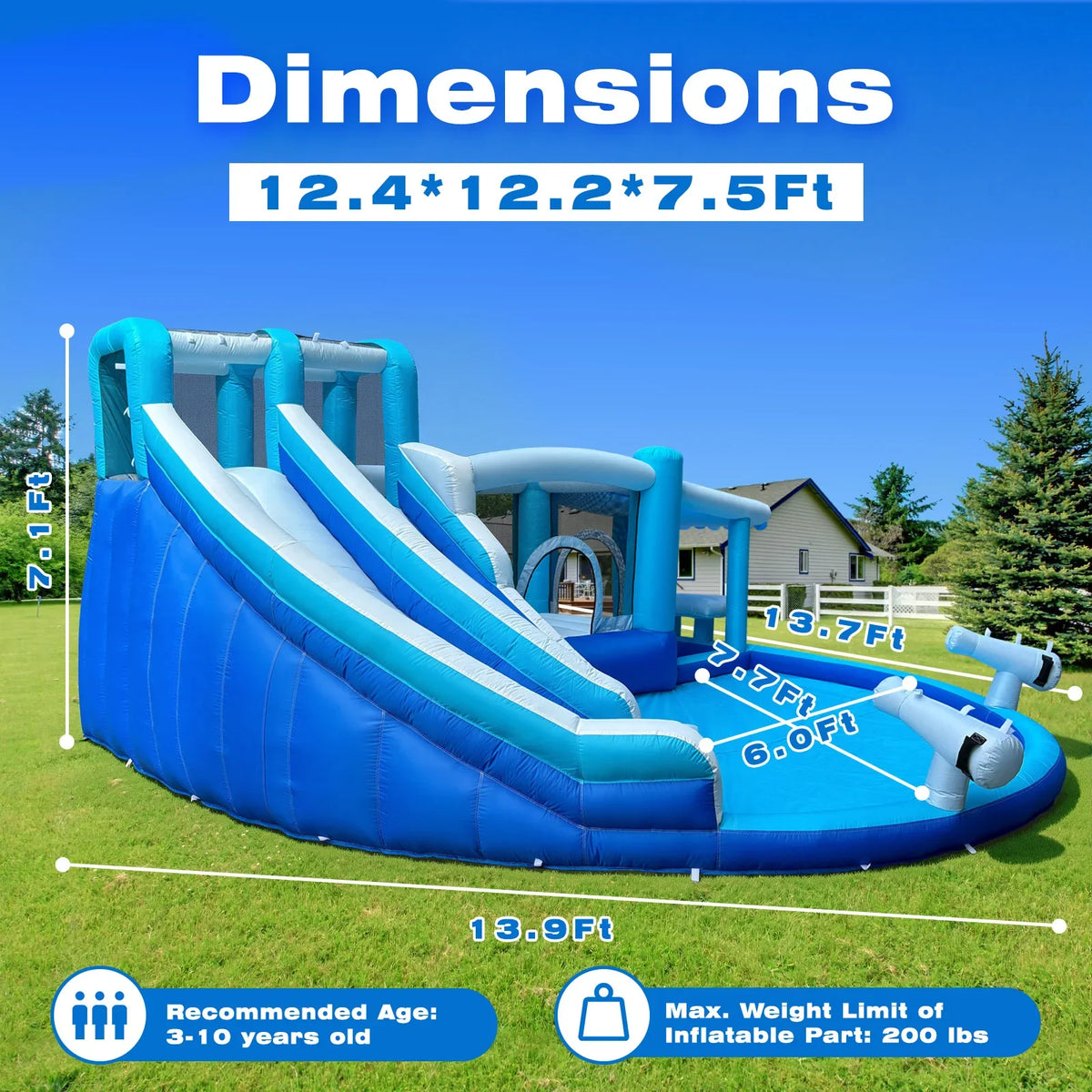 Vancen Inflatable Bounce House with Double Slides - 14 x 13.83 ft