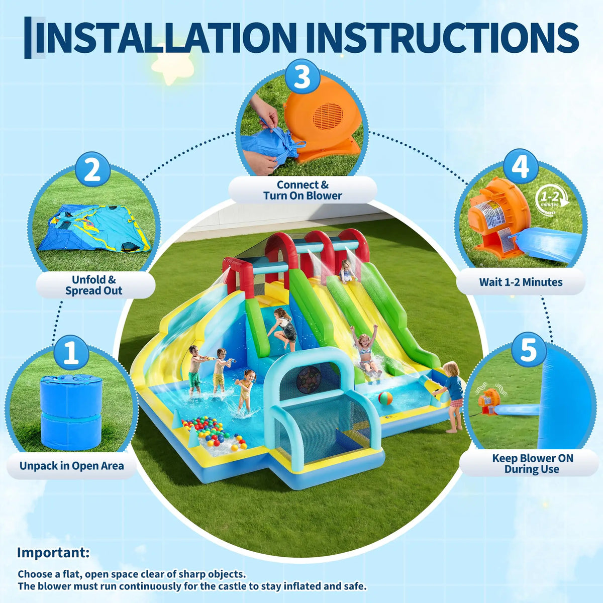 HiMISS Inflatable Bounce House with Water Slides - 14.4 x 12.8 ft