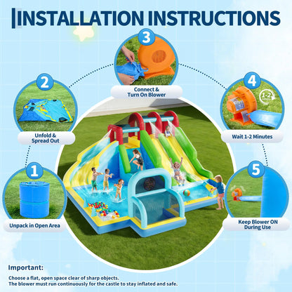 HiMISS Inflatable Bounce House with Water Slides - 14.4 x 12.8 ft
