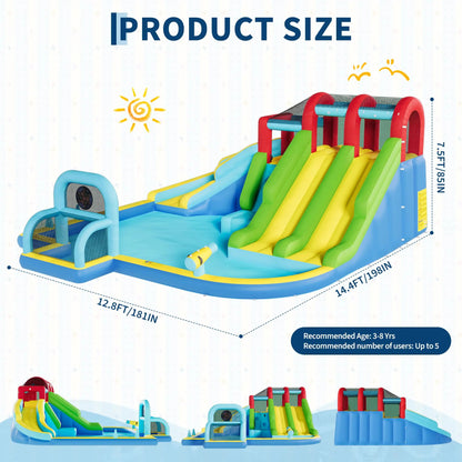 HiMISS Inflatable Bounce House with Water Slides - 14.4 x 12.8 ft