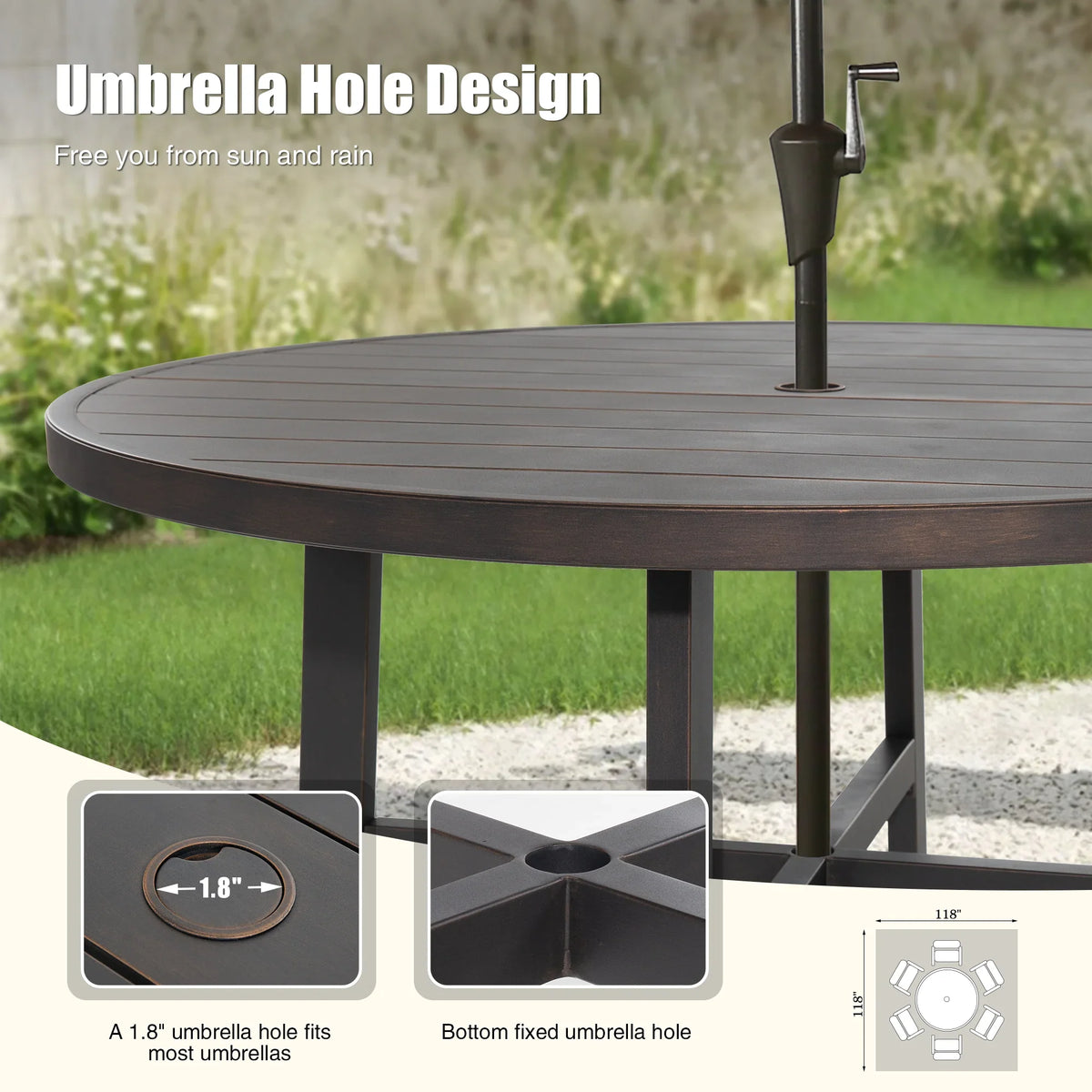 Tamarin 7-Piece Round Outdoor Dining Set With Armchair