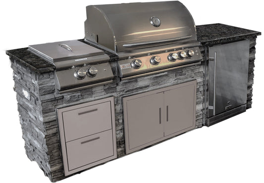 8' TRAD/ LTE GRILL ISLAND W/ FRIDGE, W/O PB