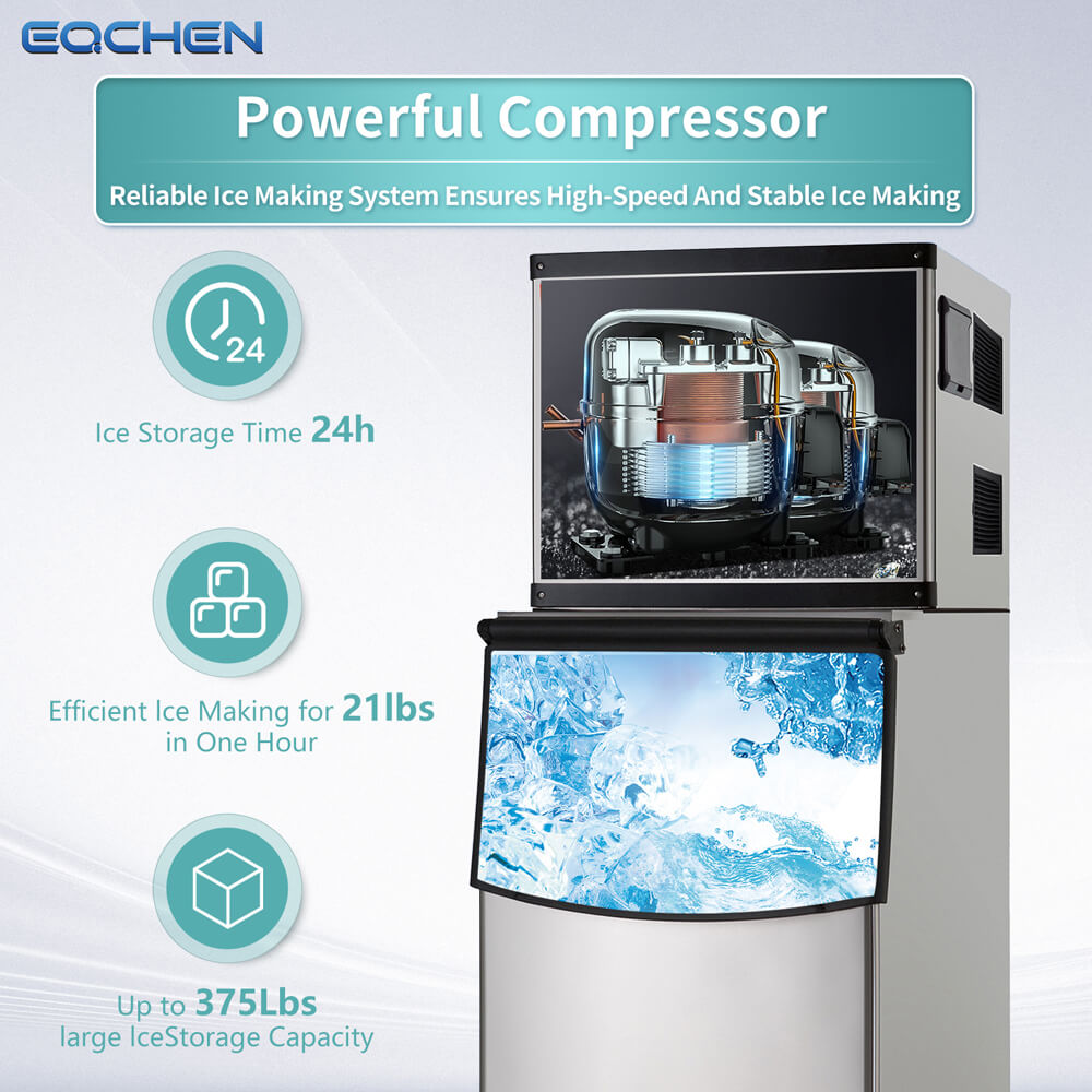 EQCHEN 500 lbs Commercial Ice Maker Machine with 375 lbs Storage Capacity