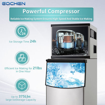 EQCHEN 500 lbs Commercial Ice Maker Machine with 375 lbs Storage Capacity
