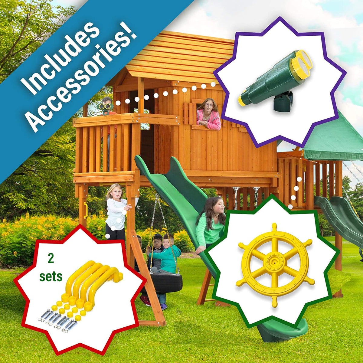 SAK30746 Cedar Wood Tree House Swing Set - Cedar