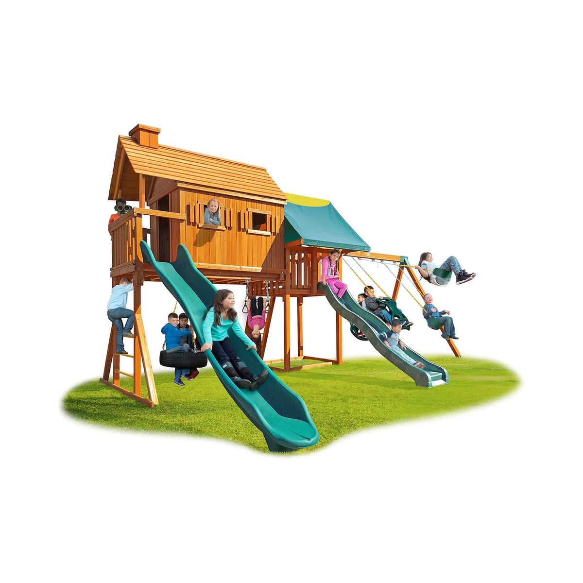 SAK30746 Cedar Wood Tree House Swing Set - Cedar
