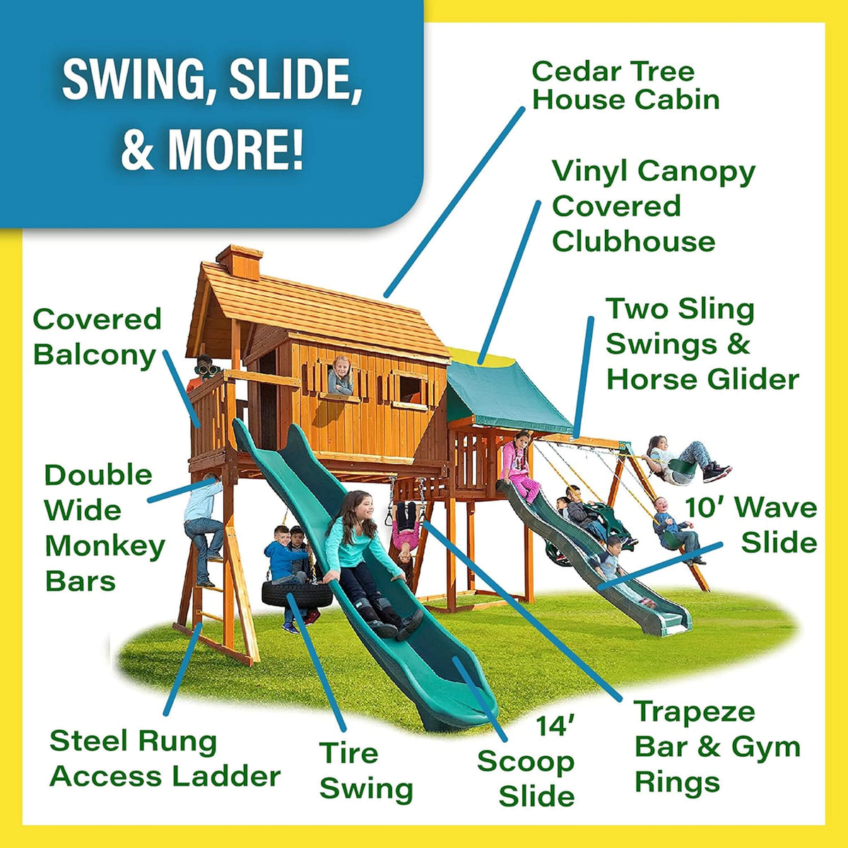 SAK30746 Cedar Wood Tree House Swing Set - Cedar
