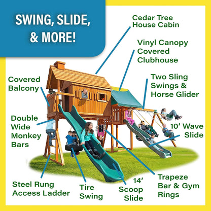 SAK30746 Cedar Wood Tree House Swing Set - Cedar