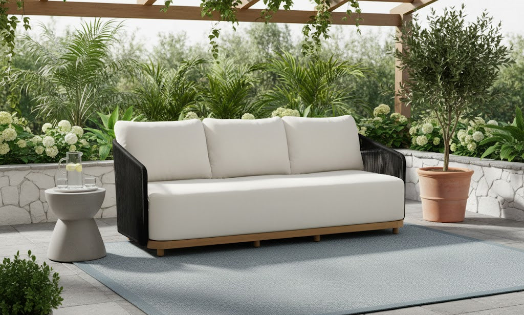 Crafters and Weavers Alpine Teak Outdoor Sofa - Black Rope