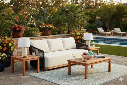 Crafters and Weavers Alpine Teak Outdoor Sofa - Black Rope
