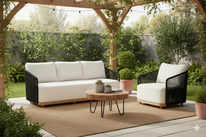 Crafters and Weavers Alpine Teak Outdoor Sofa - Black Rope