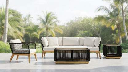 Crafters and Weavers Cypress Teak Outdoor Sofa Set - Black Rope