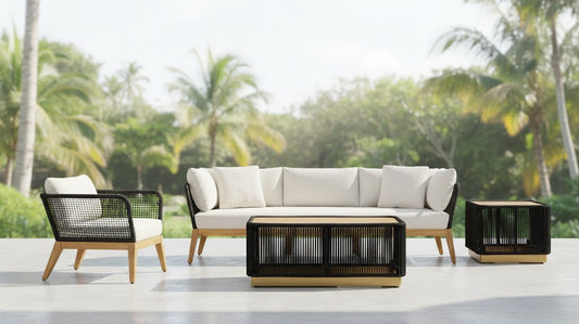 Crafters and Weavers Cypress Teak Outdoor Sofa Set - Black Rope