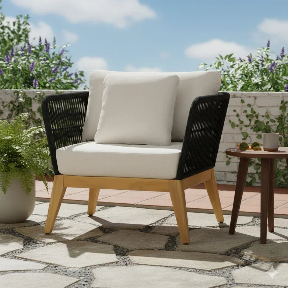 Crafters and Weavers Cypress Teak Outdoor Sofa Set - Black Rope