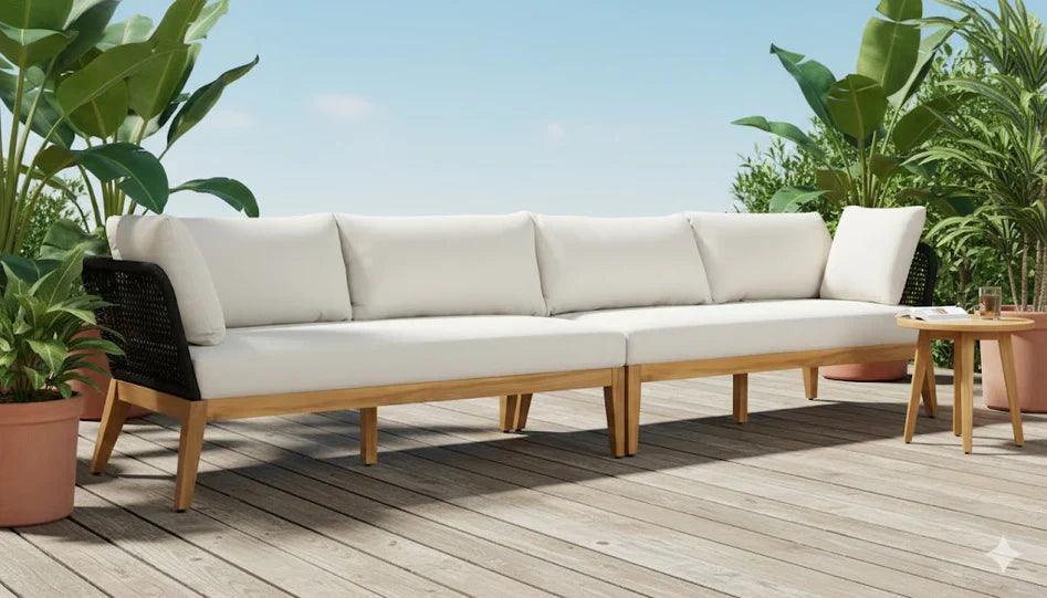 Crafters and Weavers Cypress Teak Outdoor Sofa Set - Black Rope