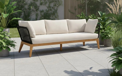 Crafters and Weavers Cypress Teak Outdoor Sofa Set - Black Rope