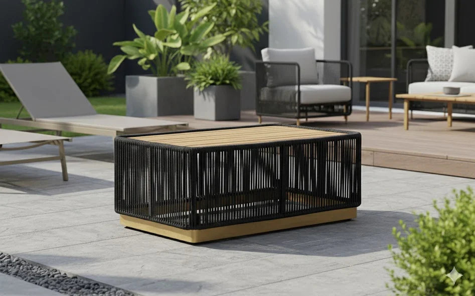 Crafters and Weavers Cypress Teak Outdoor Sofa Set - Black Rope