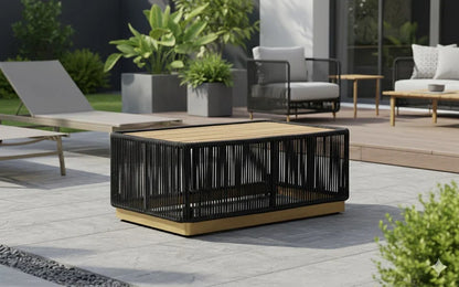 Crafters and Weavers Cypress Teak Outdoor Sofa Set - Black Rope