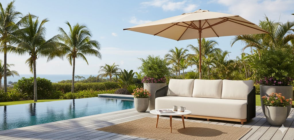 Crafters and Weavers Alpine Teak Outdoor Sofa - Black Rope